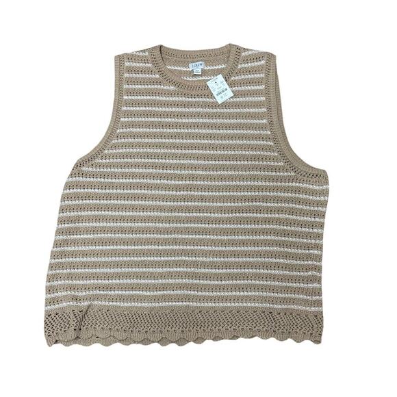 J.Crew Factory Crochet Striped Sweater Tank Top Beige 2X NWT - Picture 2 of 7